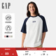 GAP男女裝2025春季新款純棉印花logo撞色插肩袖短袖T恤上衣725618 海軍藍 M (170/92A) 亞洲尺碼