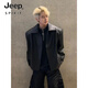 JEEP SPIRIT春秋新款復(fù)古黑色痞帥pu皮衣機(jī)車夾克男女翻領(lǐng)cleanfit短外套潮牌 黑色 XL