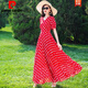 皮爾卡丹（pierre cardin）新款 超仙沙灘裙子2024夏季復古波點(diǎn)雪紡連衣裙女長(cháng)款收腰顯瘦長(cháng) 紅色波點(diǎn) 4XL 145-155斤