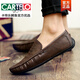 卡帝樂(lè )鱷魚(yú)（CARTELO）2025春季新款豆豆鞋男韓版潮流一腳蹬小皮鞋懶人百搭休閑軟底鞋子 卡其 40