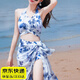 QBILY 泳衣女 度假海邊溫泉游泳衣女分體比基尼三件套高級感新款泳裝 比基尼藍色【三件套】可拆胸墊 適合85-120斤