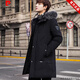 皮爾卡丹品牌中長(cháng)款白鵝絨羽絨服男2025新款加厚保暖大衣帥氣連帽外套秋冬 888黑色 L【111-125斤】