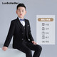蘿卜唄唄（LUOBOBEIBEI）男童西裝加絨襯衫胖童西服秋冬中大童演出禮服 黑色五件套 160