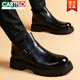 卡帝樂(lè )鱷魚(yú)（CARTELO）新款馬丁靴男真皮厚底英倫風(fēng)低幫切爾西短靴套腳皮靴復古高幫皮鞋 黑色內增高 41