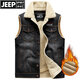 JEEP SPIRIT牛仔馬甲男加絨秋冬季多口袋無(wú)袖厚外套保暖背心攝影坎肩馬夾大碼 黑藍色 3XL體重175左右