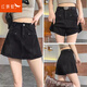 紅蜻蜓假兩件牛仔短褲半身裙夏季薄款高腰A字遮胯防走光褲裙辣妹短褲 黑色 M 【建議98-111斤】