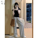 可茵（Keyin）休閑褲女裝套裝2025年夏季新款網(wǎng)紅時(shí)尚穿搭顯瘦高腰條紋闊腿褲子 上衣+闊腿褲 L