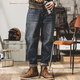 潮與共美式重磅經(jīng)典復古直筒牛仔褲男寬松大碼休閑褲男加絨褲子男秋冬款 復古藍 30 適合120-130斤