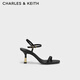CHARLES&KEITH簡(jiǎn)約一字帶露趾高跟涼鞋女士CK1-60580244 Black黑色 37