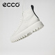 愛步（ECCO）休閑鞋女 時尚百搭防水高幫牛皮鞋 街頭860403 白色/灰白色86040352292 38