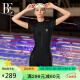 范德安（BALNEAIRE）女士高端防晒度假连体专业竞速泳衣显瘦拉链平角游泳 黑色 XXL 
