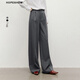 紅袖寬松顯瘦西裝休閑褲秋季2024新款女裝立體壓褶中腰顯瘦闊腿長(cháng)褲 深灰080 L