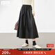 對白高級質(zhì)感PU皮面半身裙女2025冬新款垂感顯瘦中長(cháng)款A字傘裙子 靜謐黑 S