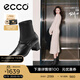 愛(ài)步（ECCO）靴子女 時(shí)尚潮流百搭女靴羊皮輕奢粗跟短靴女 型塑290973 黑色29097351052 36