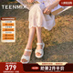 天美意一字帶涼鞋/拖鞋商場(chǎng)同款時(shí)尚舒適平底女鞋2025新款 涼鞋款-米白 37