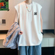 純棉背心男夏季韓版潮流寬松百搭學(xué)生運(yùn)動(dòng)休閑薄款情侶坎肩體恤衫 白色 L