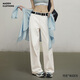 馬登美式復古薄寬松工裝褲大碼白色通勤闊腿褲純棉百搭休閑褲秋女 白胚色 M