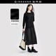 佐丹奴裙子女新款時尚極簡風(fēng)長裙假兩件拼接圓領(lǐng)連衣裙18464939 09黑 L