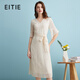 愛(ài)特愛(ài)（EITIE）時(shí)尚高級感繡花V領(lǐng)顯瘦喇叭袖雪紡連衣裙夏季新款女B2407328 香檳白13 M 160