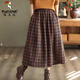 啄木鳥(niǎo)格子毛呢半身裙2024半身裙新款秋冬復古顯瘦遮肉中長(cháng)款裙子 咖色 L建議116-130斤