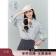 紫涵（ZIHAN）紫涵七分燈籠袖襯衫女2024年秋季學(xué)院風(fēng)撞色領(lǐng)結襯衣寬松上衣 晴空藍 L