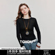 初語(yǔ)撞色假兩件抽褶長(cháng)袖T恤女2025秋新款天絲羊毛衫收腰設計上衣七夕 黑色 XL