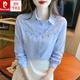 皮爾卡丹（pierre cardin）棉繡花襯衫女長(cháng)袖夏季春季新款上班職場(chǎng)OL風(fēng)休閑白色襯衣潮 淺藍色【長(cháng)袖】 M 建議80-100