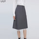 LILY春新款女裝商務(wù)通勤氣質(zhì)可拆鴕鳥(niǎo)毛兩穿高腰顯瘦半身裙女 507麻灰 S