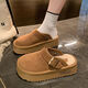 百麗踏勃肯鞋女2025新款春秋厚底一腳蹬勃肯復古半包頭拖鞋保暖加絨棉鞋 淺棕色 37