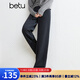 百圖betu女裝秋季新款休閑褲高腰燈芯絨直筒褲顯瘦褲子女2409T81 灰色 L