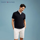 TOMMY HILFIGER【雙面布】夏季男純棉商務休閑純色翻領短袖T恤POLO衫34785 深藏青DW5 L （推薦：150-165斤）