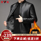 雅鹿皮衣男加絨加厚中年男士商務(wù)男裝立領(lǐng)爸爸裝外套冬裝保暖皮夾克 黑色 L 175【建議115-135斤】