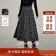 茵曼復古磨毛格子百褶半身裙2025秋女裝新款高腰A字裙 灰黑格子 M