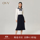 OVV秋冬熱賣(mài)女裝絲毛混紡優(yōu)雅鏤空蕾絲羅紋針織半身裙 藏青A7 S