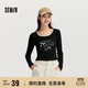 森馬長(zhǎng)袖T恤女短款蝴蝶結(jié)字母春秋溫柔蕾絲緊身上衣107624101001