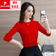 皮爾卡丹（pierre cardin）小個(gè)子針織打底衫女秋冬加絨加厚修身短款毛衣高腰保暖羊毛衫上衣 紅色 L