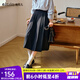 Olrain歐芮兒通勤百褶顯瘦中長(cháng)裙女秋季2025新款小眾高腰a字裙 寶藍色 M 160/68A/M