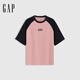 Gap男女裝2025春季新款純棉印花logo撞色插肩袖短袖T恤上衣725618 粉色 S (165/88A) 亞洲尺碼
