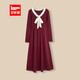 IEF/愛(ài)依服2024秋季新款法式優(yōu)雅氣質(zhì)時(shí)尚顯瘦連衣裙 酒紅 S