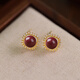 QPQK朱砂耳釘2024新款潮小眾設計高級感復古金色瑪瑙耳環(huán)新年紅色耳飾 深紅朱砂耳釘