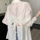 簡豐姿白襯衫女夏季女裝新款防曬襯衣外套新中式長袖上衣雪紡洋氣薄款 蝴蝶結后背鏤空襯衫【白色】 均碼 【建議80-125斤】