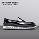 Anthony Miles休閑皮鞋男士套腳一腳蹬樂福鞋2025新款氣墊大底真皮男鞋舒適男鞋 黑色 XAD66190A042 41
