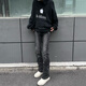 邁迪薩cleanfit百搭牛仔褲重磅水洗黑灰微喇顯高男女情侶款牛仔褲 黑色 M 【95-105斤】