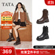 他她（TATA）女靴子2025冬季彈力靴加絨時(shí)裝靴顯瘦增高短靴子CE401DZ5 啡色 35
