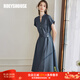 ROEYSHOUSE羅衣通勤顯瘦連衣裙女秋季新款優(yōu)雅簡(jiǎn)約系帶大擺裙子10222 深藍色 XL （建議拍前聯(lián)系客服確認哦）