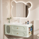 安詩(shī)綠洲法式高端橡木烤漆側邊柜浴室柜衛生間陶瓷一體盆組合洗手洗臉盆 90CM智能小熊鏡+免費安裝