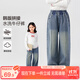 左西女童直筒牛仔褲防褪兒童秋裝褲子2025新款女孩長(zhǎng)褲潮 牛仔色 140