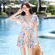 佑游游泳衣女士泡溫泉遮肉顯瘦時(shí)尚碎花裙式獨立平角褲海邊度假風(fēng) 黃色 2XL (建議125-140斤)