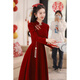 皮爾卡丹旗袍敬酒服2025新款秋冬結婚訂婚禮服連衣裙感小個(gè)子回門(mén)便裝 酒紅色 S