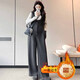 愛(ài)蘭婷孕婦背帶褲闊腿褲秋冬2025新款減齡仿羊絨加絨加厚高級感毛衣套裝 深灰色單件背帶褲 XL碼 建議135-150斤